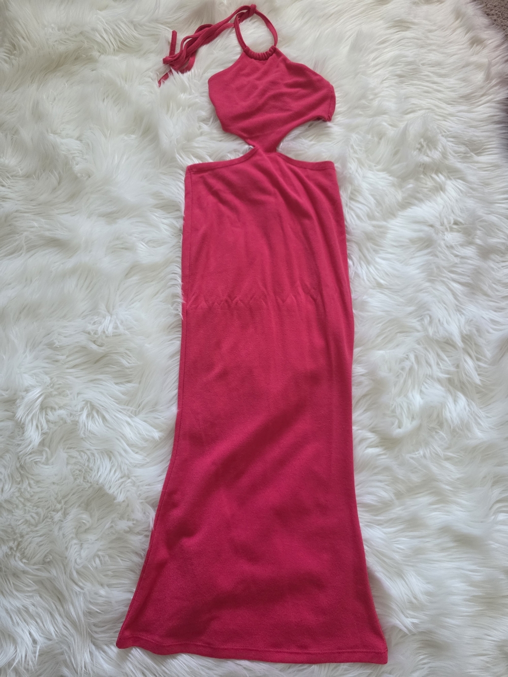 Hot Pink Cutout Halter Beach Club Maxi Dress
